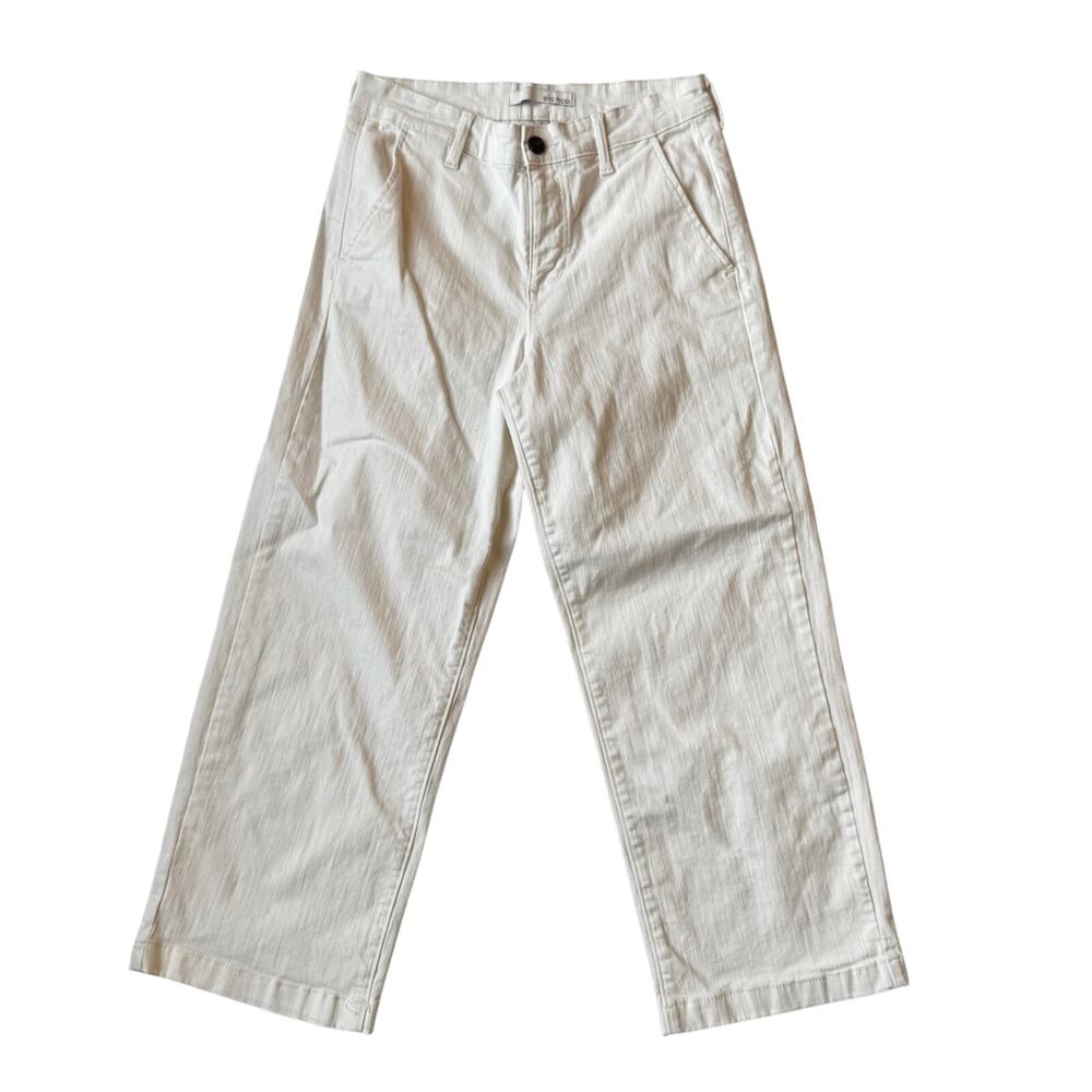 Ella Moss Wide Leg Crop Pants Women's 4 Cream Cotton Culotte Flat Front Chino - Picture 3 of 16